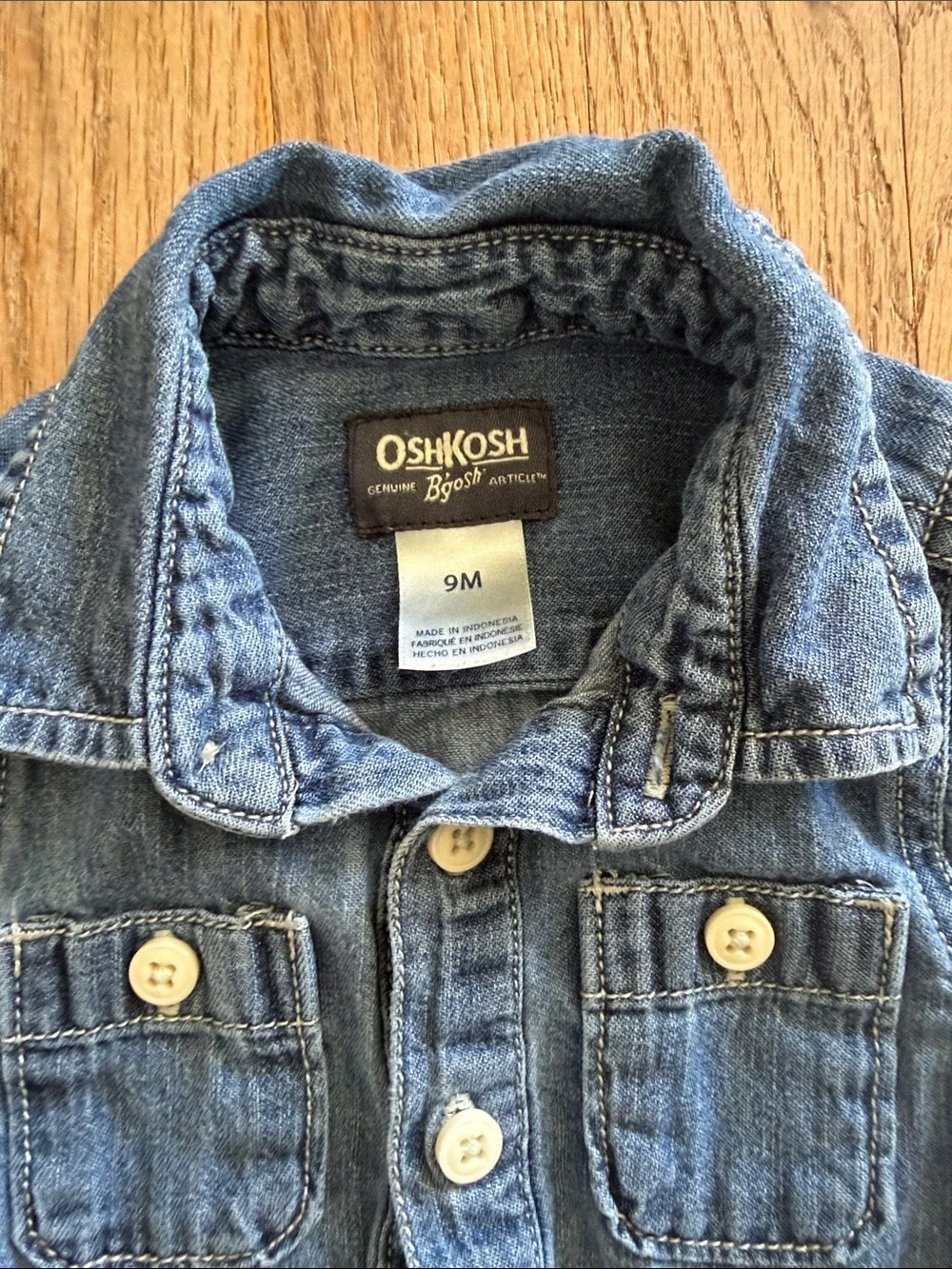 OshKosh Baby Denim 100% cotton Button-Front Baby Bodysuit Blue size 9 months